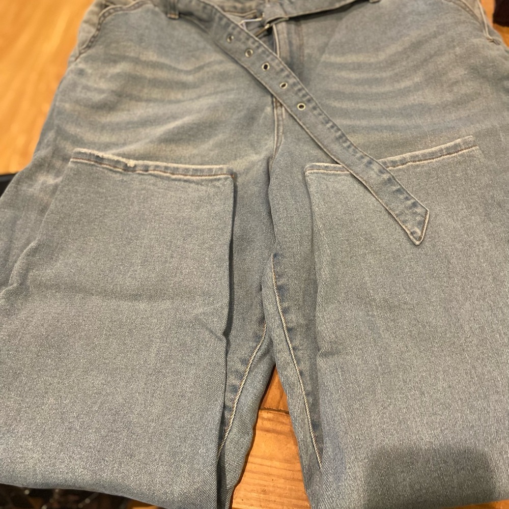 Eloquii High Rise Belted Women Jeans - Light Blue